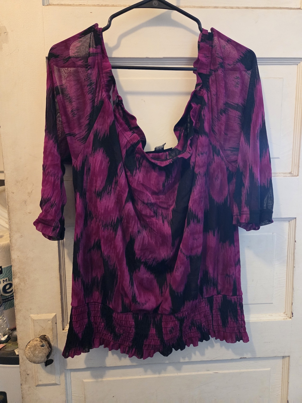 INC International Concepts Purple and Black Ruffle-Trim Tunic